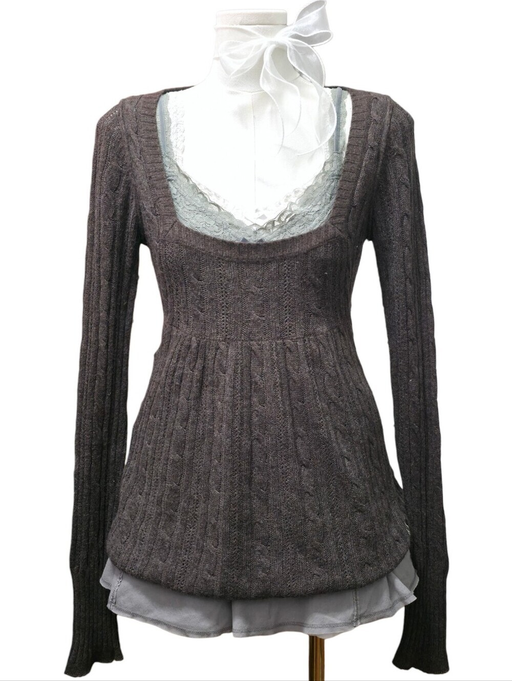 Abercrombie vintage long sleeve knit dark brown babydoll top